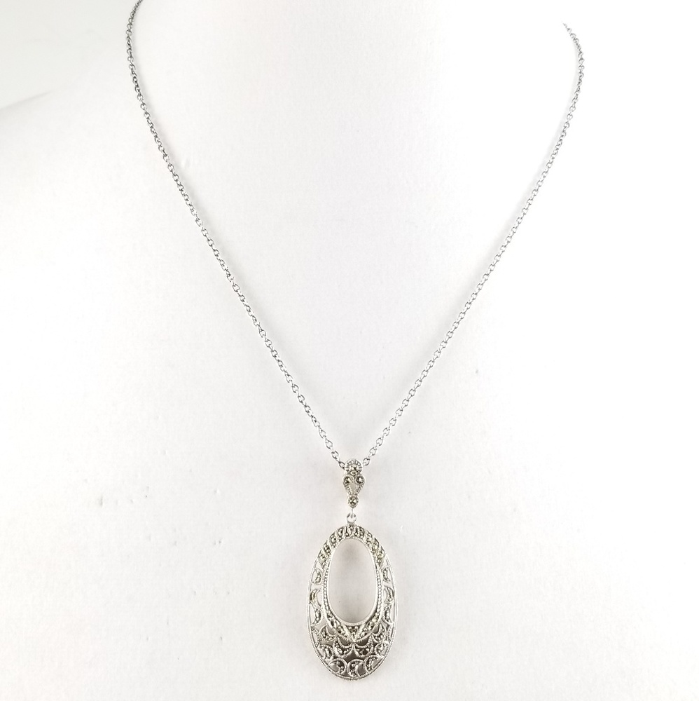 Suspicion Sterling Marcasite Oval Pendant w/Chain